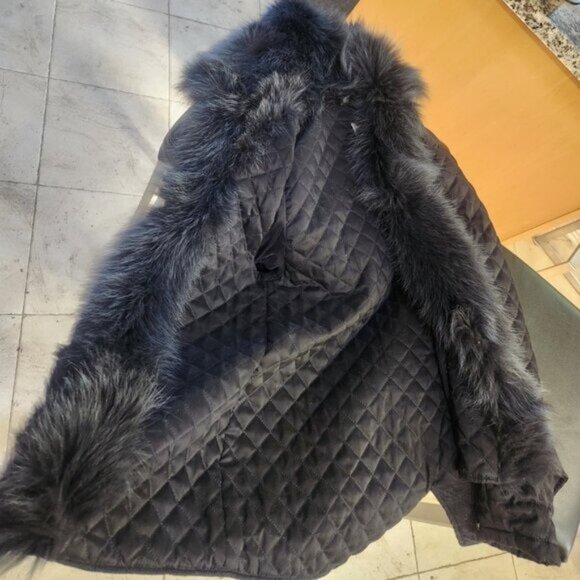💥STUNNING!💥SAM. VTG 100% SILVER FOX FUR HOOD/PARTiAL LINING/TRIM BLACK PARKA - Picture 14 of 16